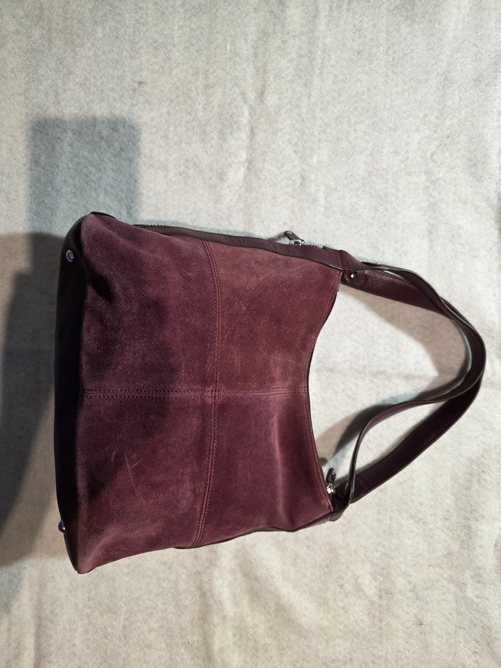 Tignanello Expandable Burgandy Genuine Suede Shoulder Bag